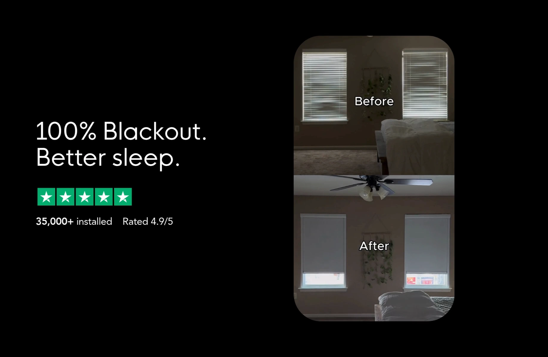 100% blackout, better sleep — a bedroom before and after