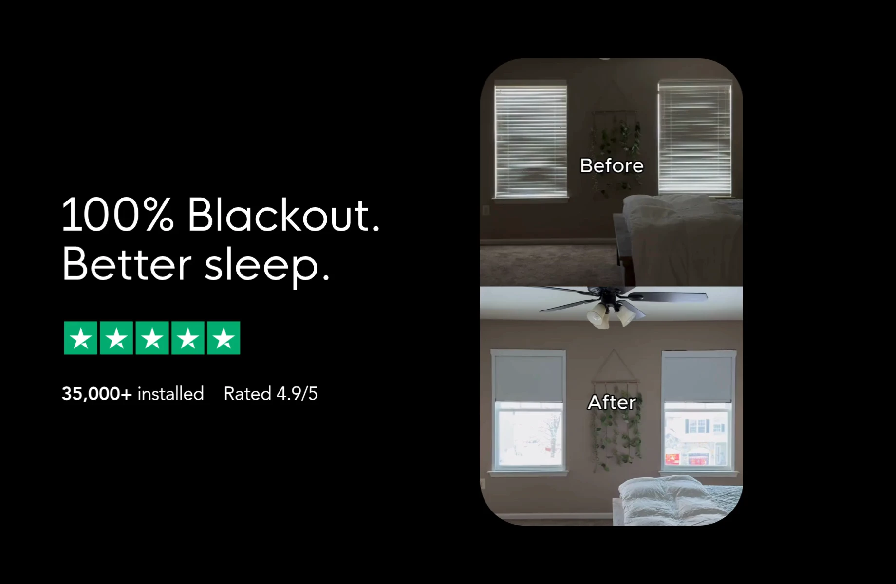100% blackout, better sleep — a bedroom before and after