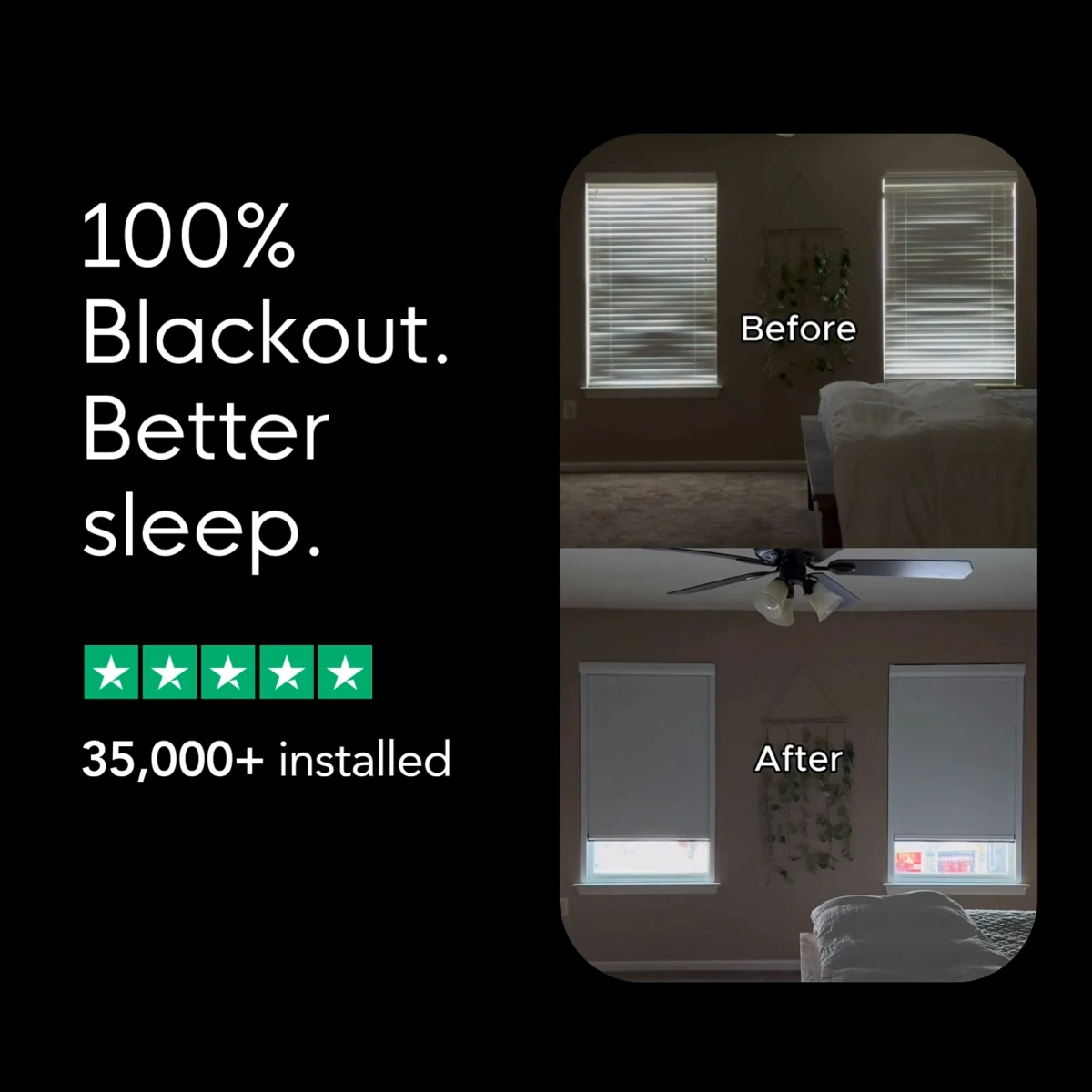 100% blackout, better sleep — a bedroom before and after