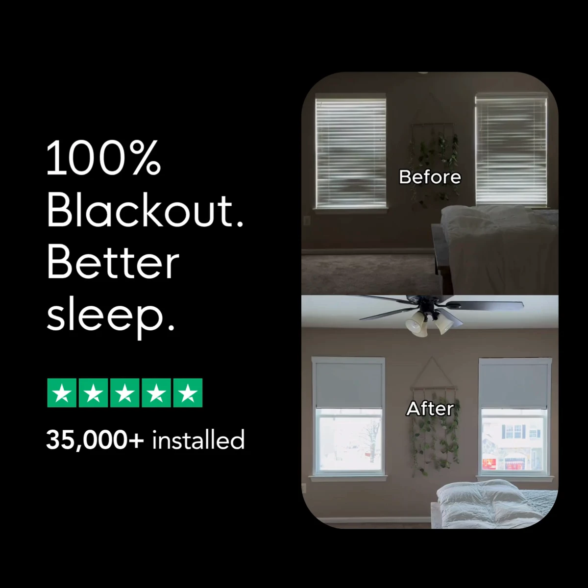 100% blackout, better sleep — a bedroom before and after
