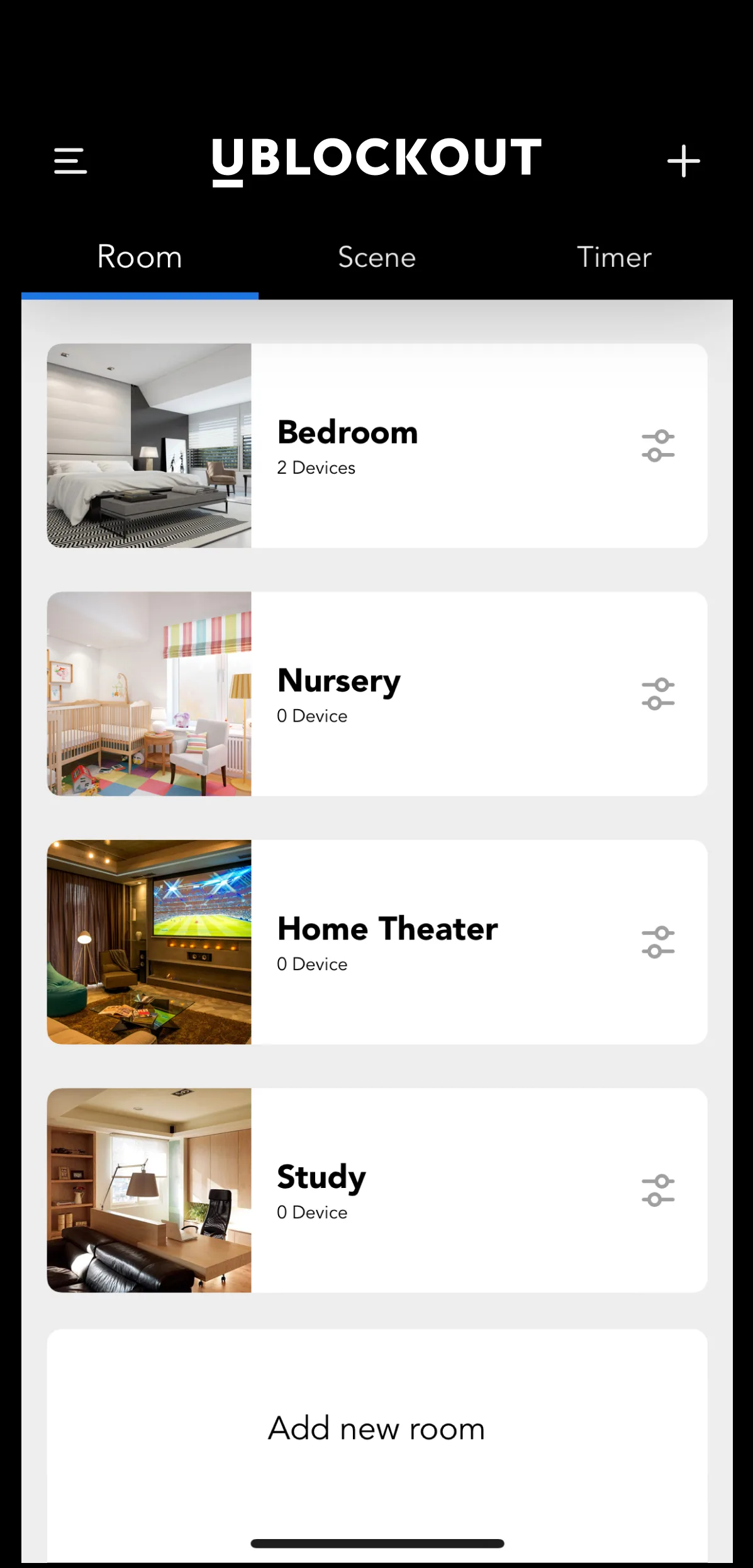 UBlockout app — Room control